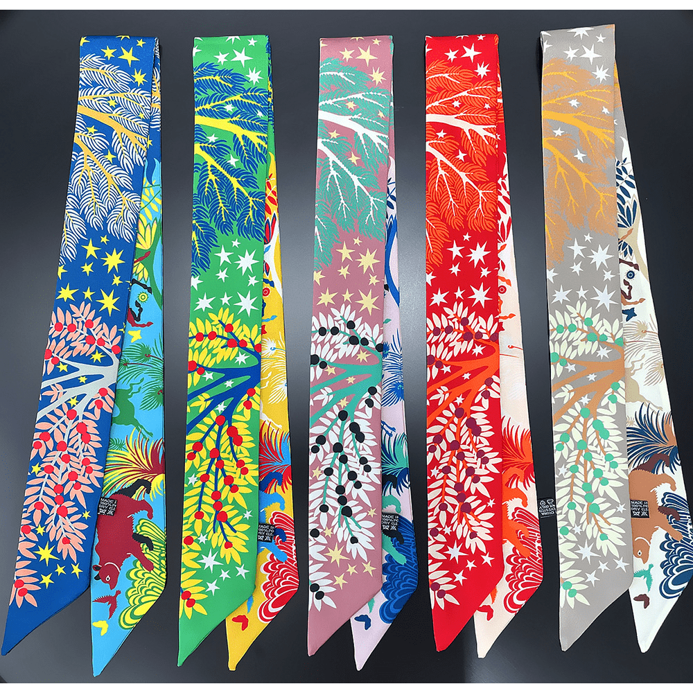 Bear & Leaf Neckerchief Casual Long Hair Ribbon Skinny Scarf