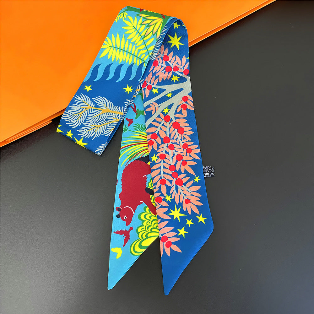 Bear & Leaf Neckerchief Casual Long Hair Ribbon Skinny Scarf
