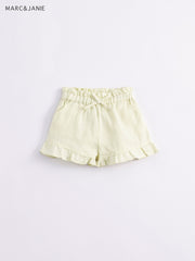 Girls Linen Shorts With Bow Tie Lace Waist Pants