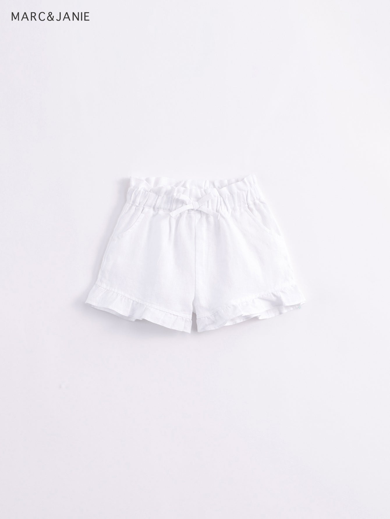 Girls Linen Shorts With Bow Tie Lace Waist Pants