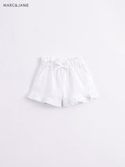 Girls Linen Shorts With Bow Tie Lace Waist Pants