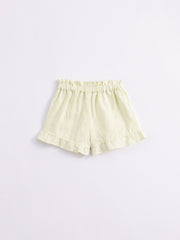 Girls Linen Shorts With Bow Tie Lace Waist Pants