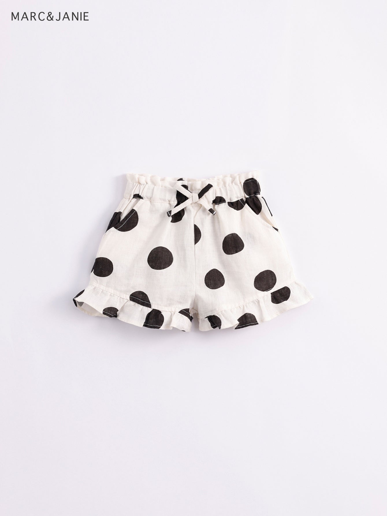 Girls Linen Shorts With Bow Tie Lace Waist Pants