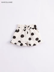 Girls Linen Shorts With Bow Tie Lace Waist Pants