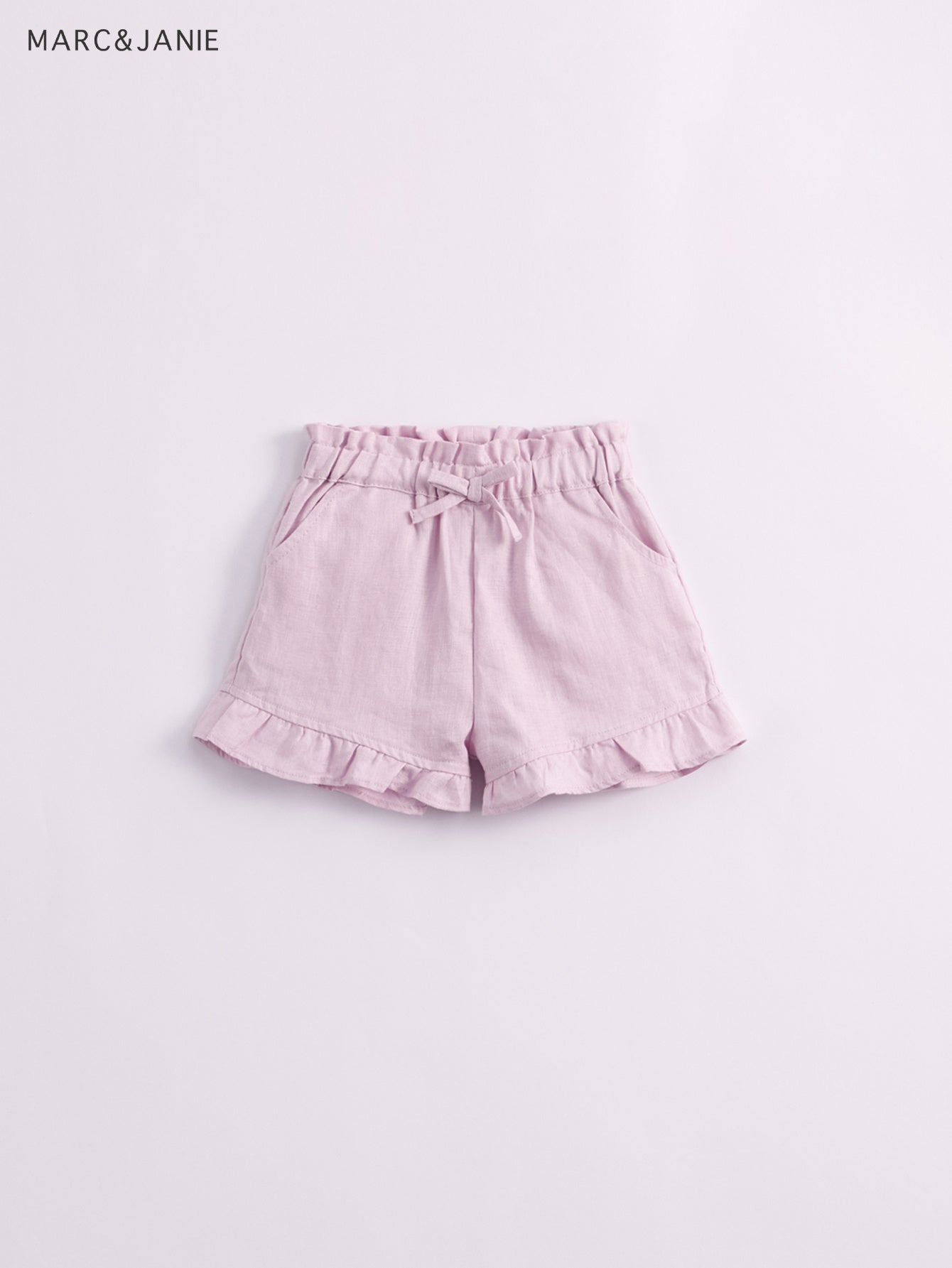 Girls Linen Shorts With Bow Tie Lace Waist Pants