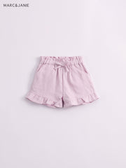 Girls Linen Shorts With Bow Tie Lace Waist Pants