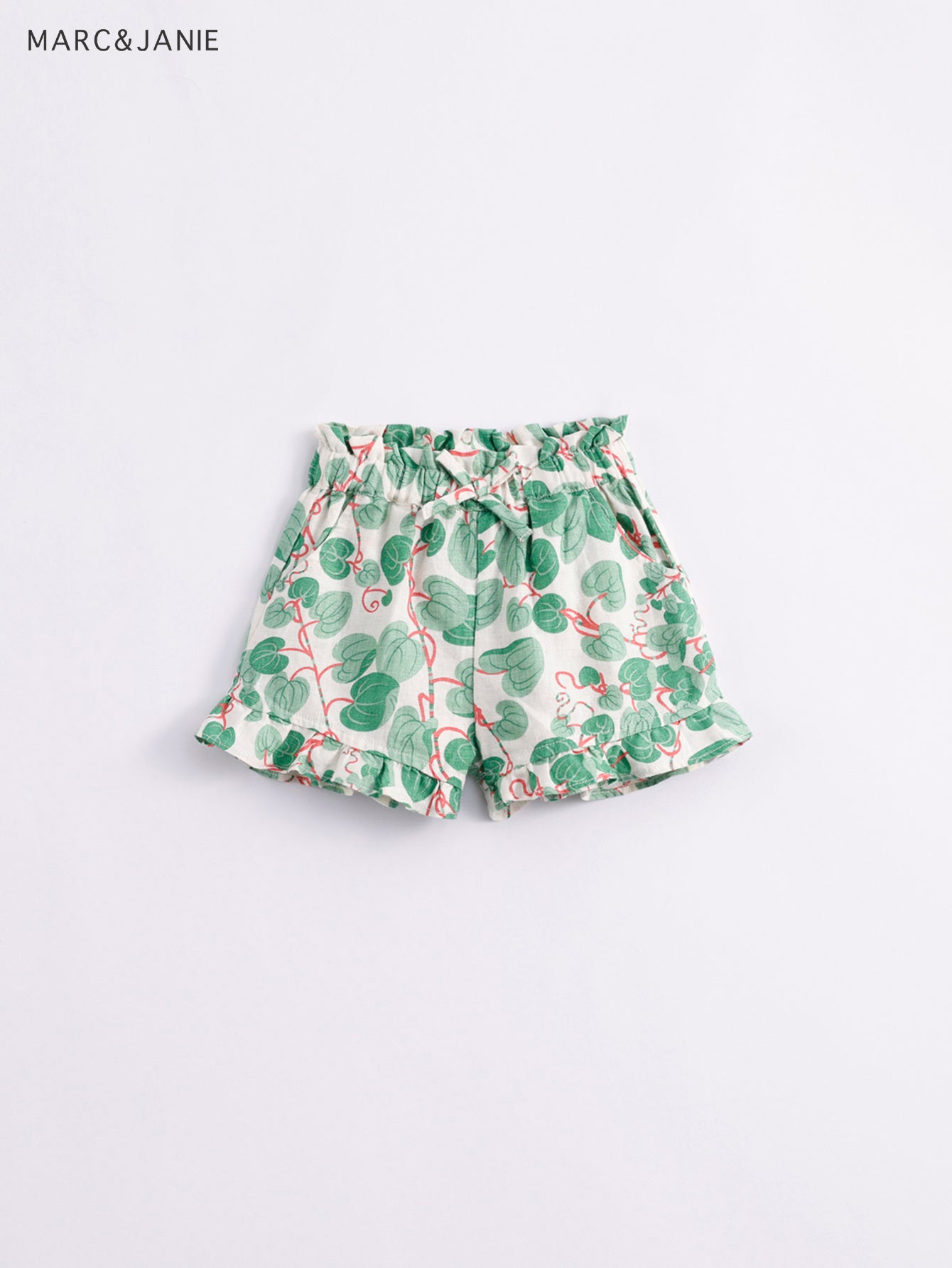 Girls Linen Shorts With Bow Tie Lace Waist Pants