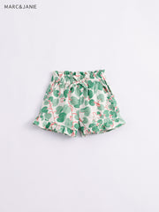Girls Linen Shorts With Bow Tie Lace Waist Pants
