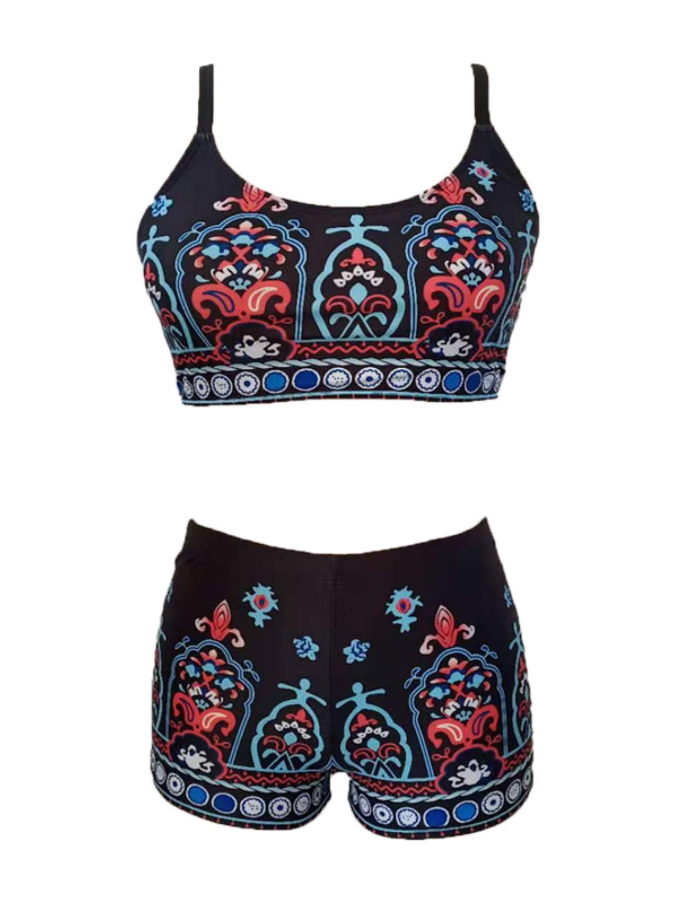 Boho Tankini Set Paisley Print Cami & Shorts Swimsuit