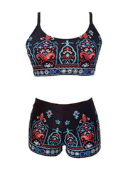 Boho Tankini Set Paisley Print Cami & Shorts Swimsuit