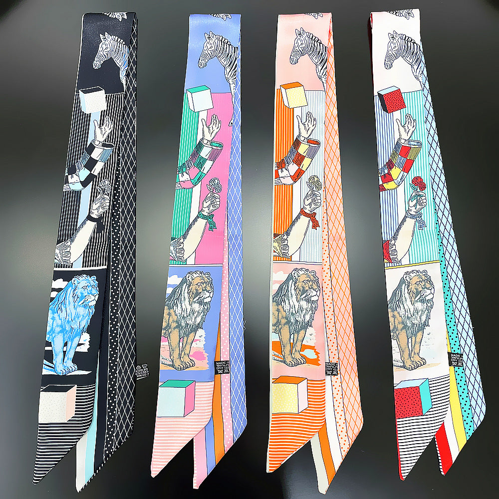 Skinny Scarf Classic Print Ribbon Neckerchief Twilly Scarf Long Hair Ribbon
