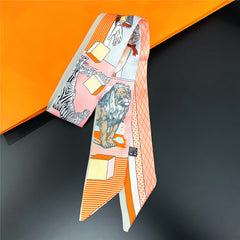 Skinny Scarf Classic Print Ribbon Neckerchief Twilly Scarf Long Hair Ribbon
