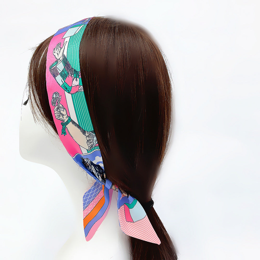 Skinny Scarf Classic Print Ribbon Neckerchief Twilly Scarf Long Hair Ribbon