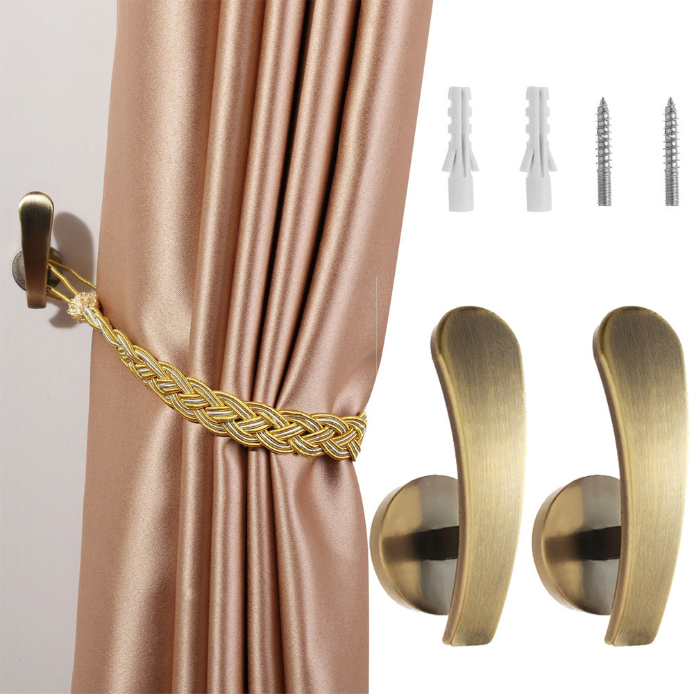 2pcs Metal Curtain Hooks & Holdbacks for Easy Drapery Hanging