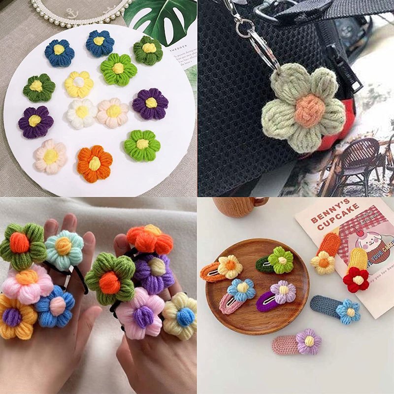 10 Hand Knitted Crochet Flowers Diy Brooch Hairpin Clothing Decor