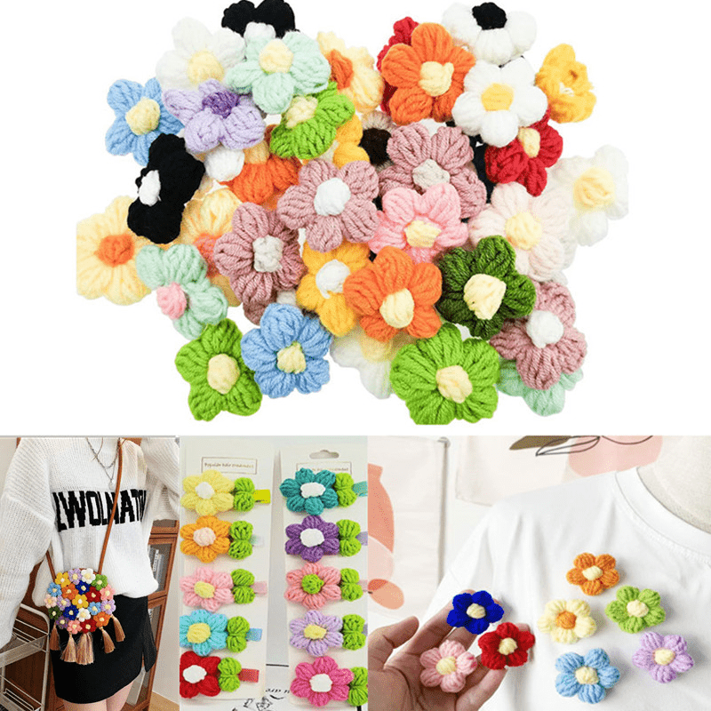 10 Hand Knitted Crochet Flowers Diy Brooch Hairpin Clothing Decor