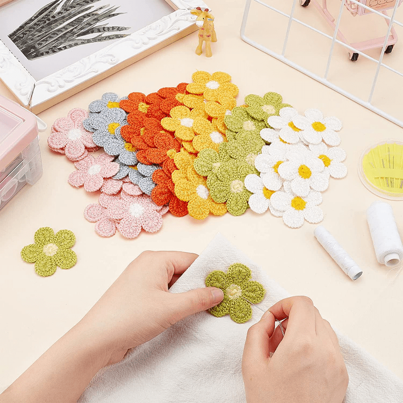 5pcs Embroidery Flowers Patches Sew On Appliques DIY Hair Clip Decor Supplies