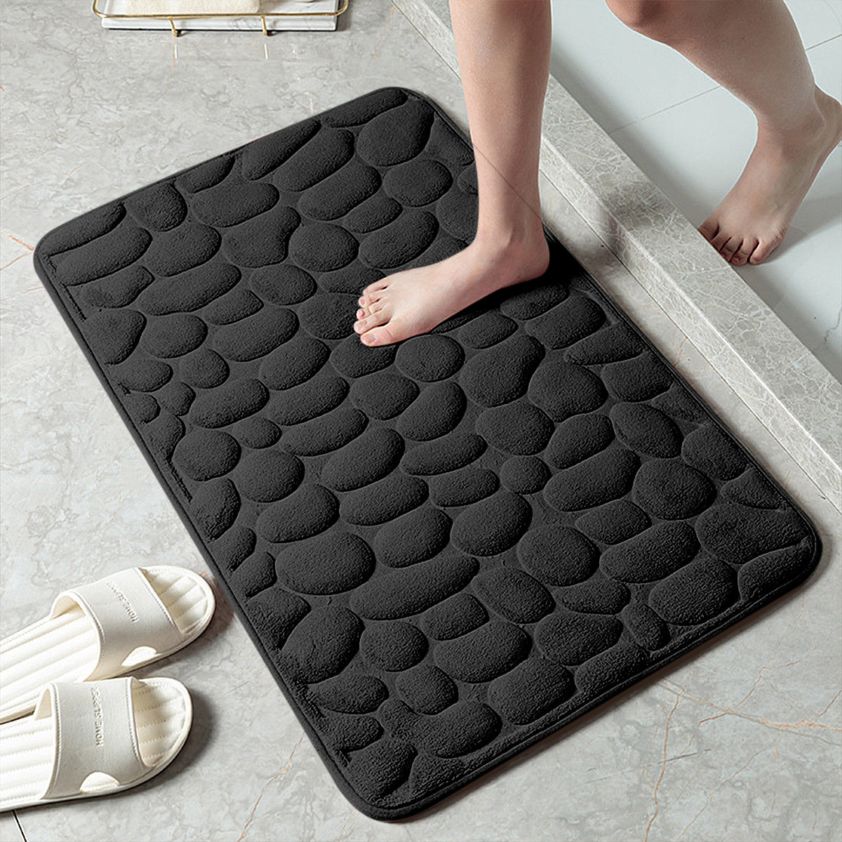 Memory Foam Bath Rug Cobblestone Embossed Non Slip Soft Shower Room