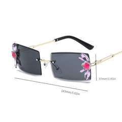 Rimless Sunglasses Rhinestone Flower Gradient Metal Glasses UV400