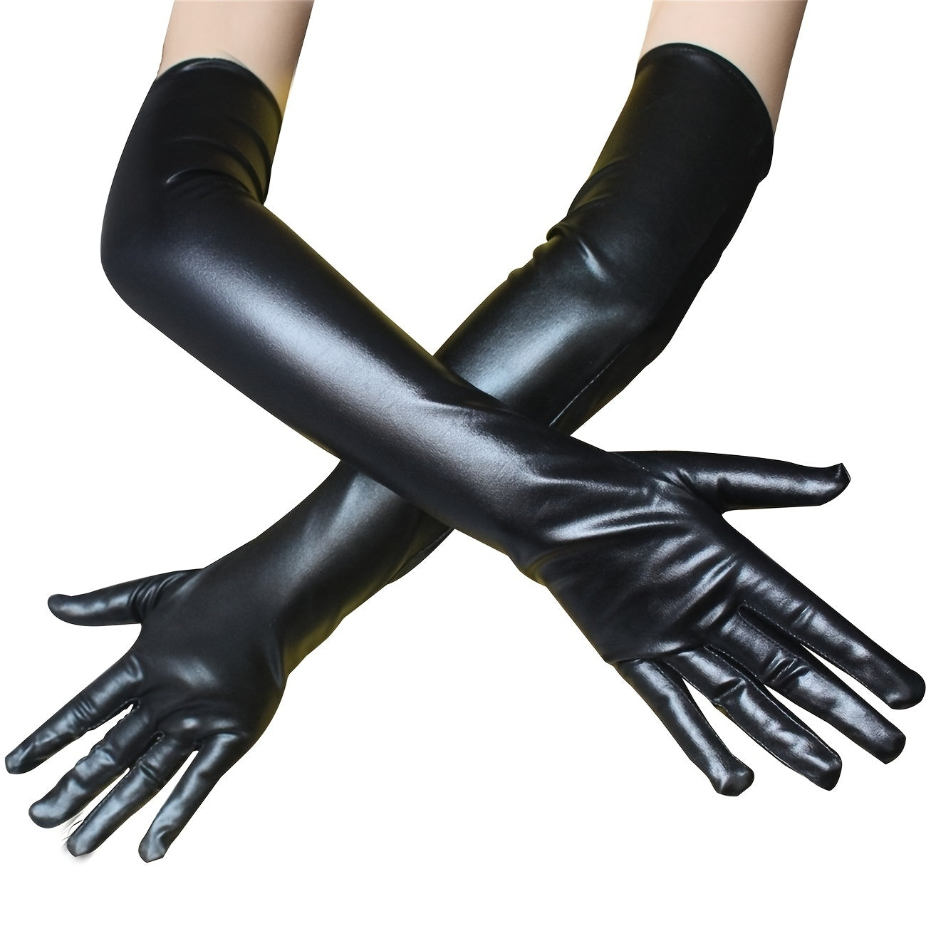 Long Leather Gloves Stretchy Adult Size