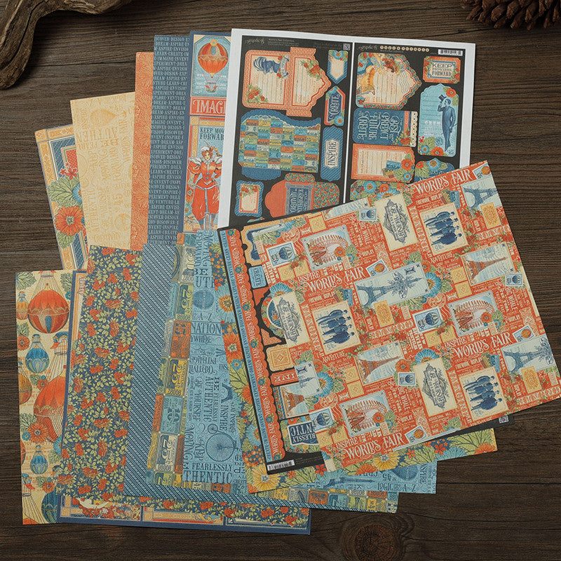 Retro Fantasy Plaid Paper 15 Sheets DIY Decoration Tools