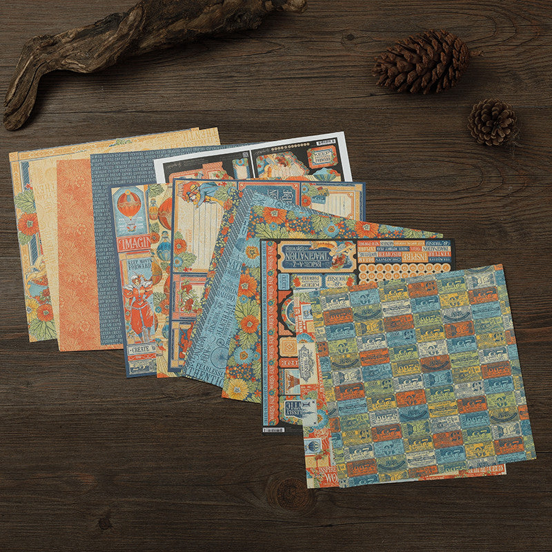 Retro Fantasy Plaid Paper 15 Sheets DIY Decoration Tools