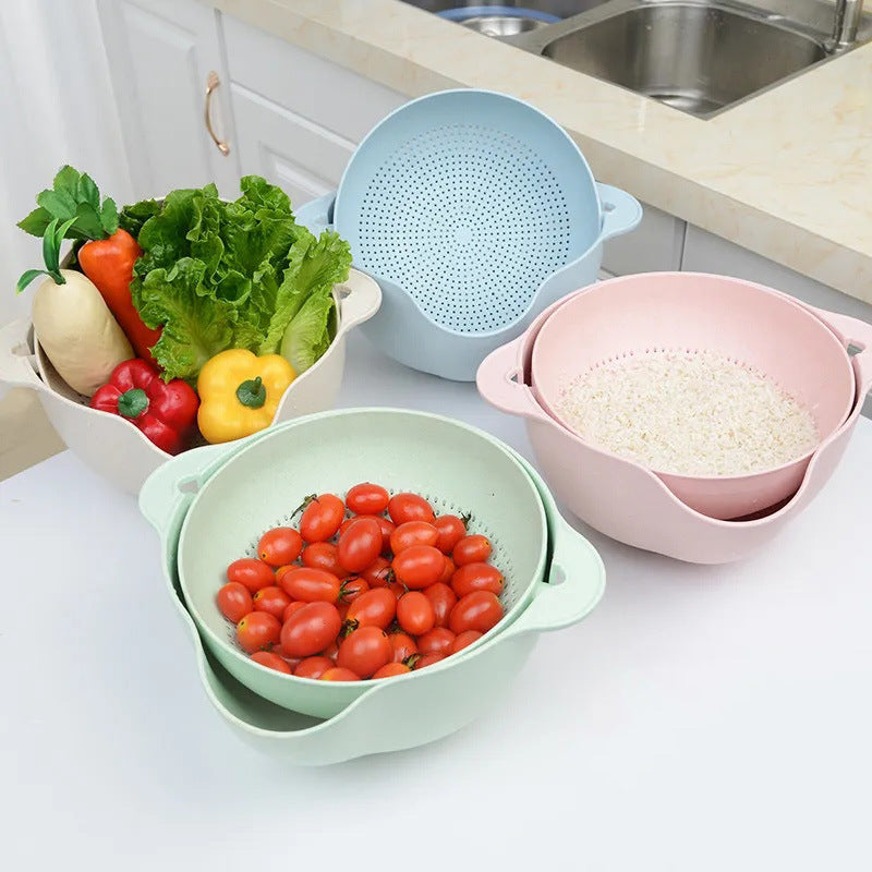 Double Layer Plastic Kitchen Drain Basket for Vegetables and Fruits