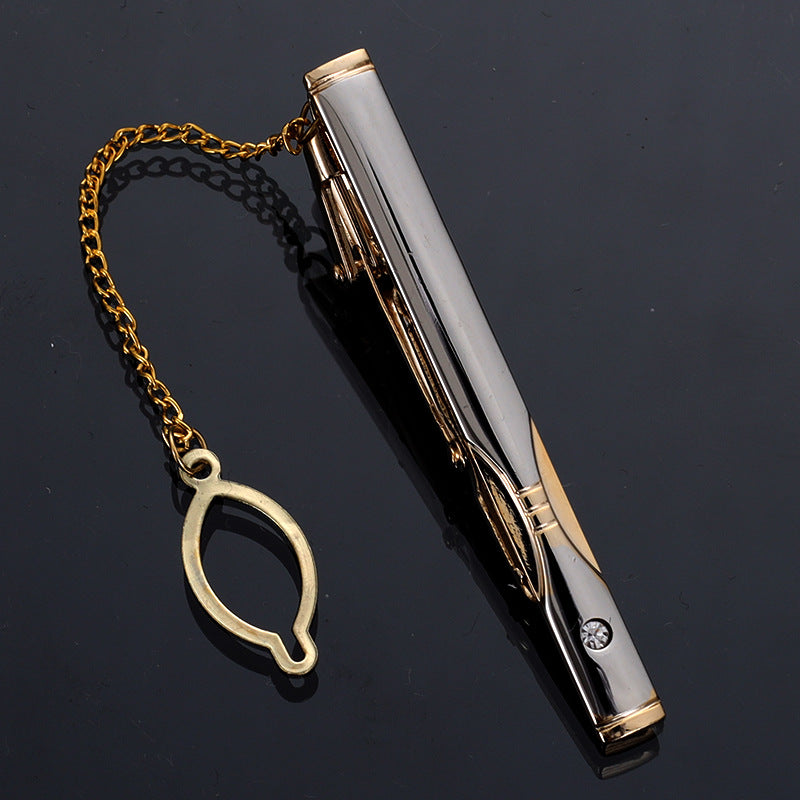 Men's Copper Tie Clip with Chain Tie Accessories