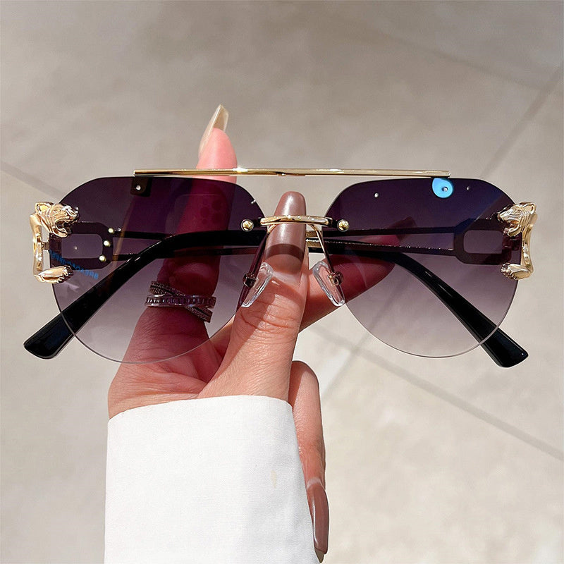 Top Bar Rimless Sunglasses Metal Leopard Gradient UV400