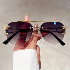 Top Bar Rimless Sunglasses Metal Leopard Gradient UV400
