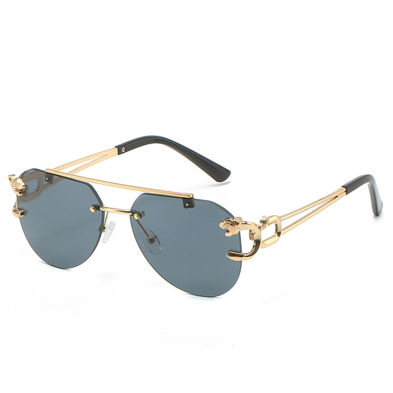 Top Bar Rimless Sunglasses Metal Leopard Gradient UV400