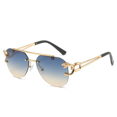 Top Bar Rimless Sunglasses Metal Leopard Gradient UV400