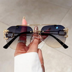Top Bar Rimless Sunglasses Metal Leopard Gradient UV400