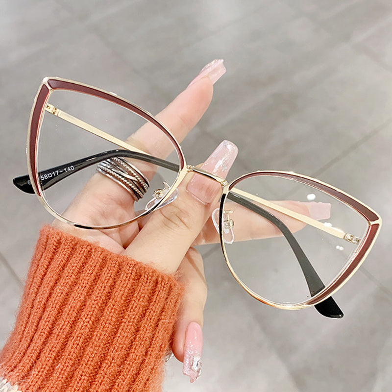 Cat Eye Anti Light Glasses For Women Men Students Metal Frame