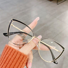 Cat Eye Anti Light Glasses For Women Men Students Metal Frame