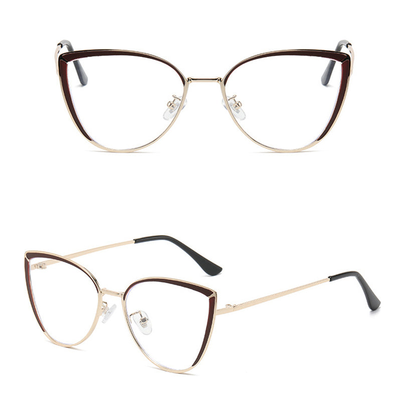 Cat Eye Anti Light Glasses For Women Men Students Metal Frame