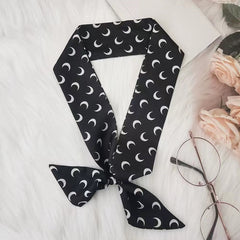 Crescent Print Skinny Scarf Neck Tie Silk Twilly Scarf Satin Neckerchief