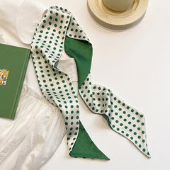 Green Plaid Print Double Layer Twilly Scarf