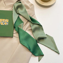 Green Plaid Print Double Layer Twilly Scarf