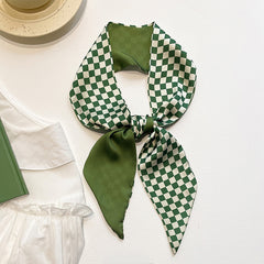 Green Plaid Print Double Layer Twilly Scarf