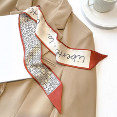 Printed Skinny Scarf Long Ribbon Neck Tie Silk Twilly Scarf