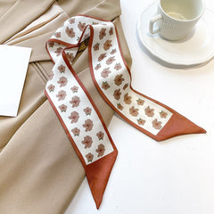 Printed Skinny Scarf Long Ribbon Neck Tie Silk Twilly Scarf