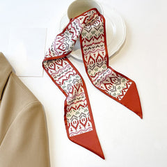 Printed Skinny Scarf Long Ribbon Neck Tie Silk Twilly Scarf