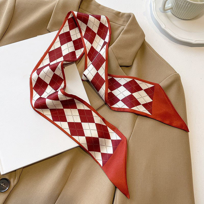 Printed Skinny Scarf Long Ribbon Neck Tie Silk Twilly Scarf