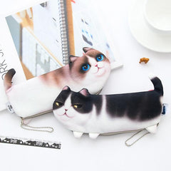 Cat Shaped Canvas Pencil Pouch Zipper Pencil Case Cute Pen Bags