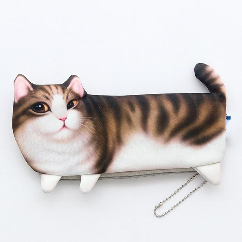 Cat Shaped Canvas Pencil Pouch Zipper Pencil Case Cute Pen Bags