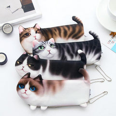 Cat Shaped Canvas Pencil Pouch Zipper Pencil Case Cute Pen Bags