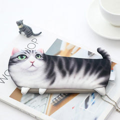 Cat Shaped Canvas Pencil Pouch Zipper Pencil Case Cute Pen Bags