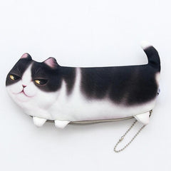 Cat Shaped Canvas Pencil Pouch Zipper Pencil Case Cute Pen Bags