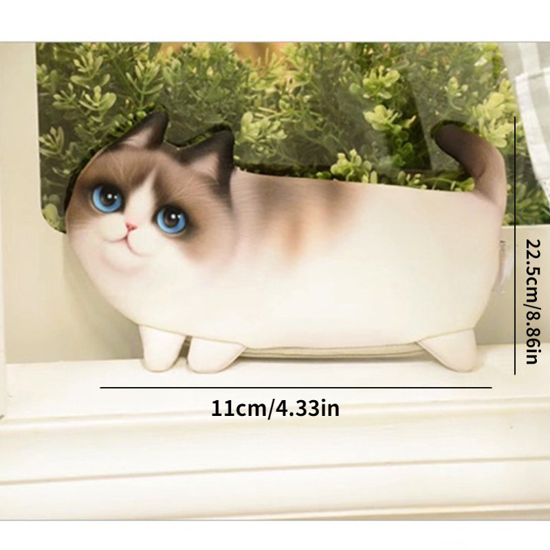 Cat Shaped Canvas Pencil Pouch Zipper Pencil Case Cute Pen Bags